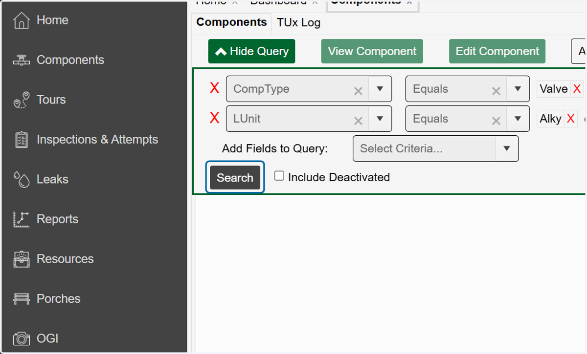 Once you have your query built, click on Search.