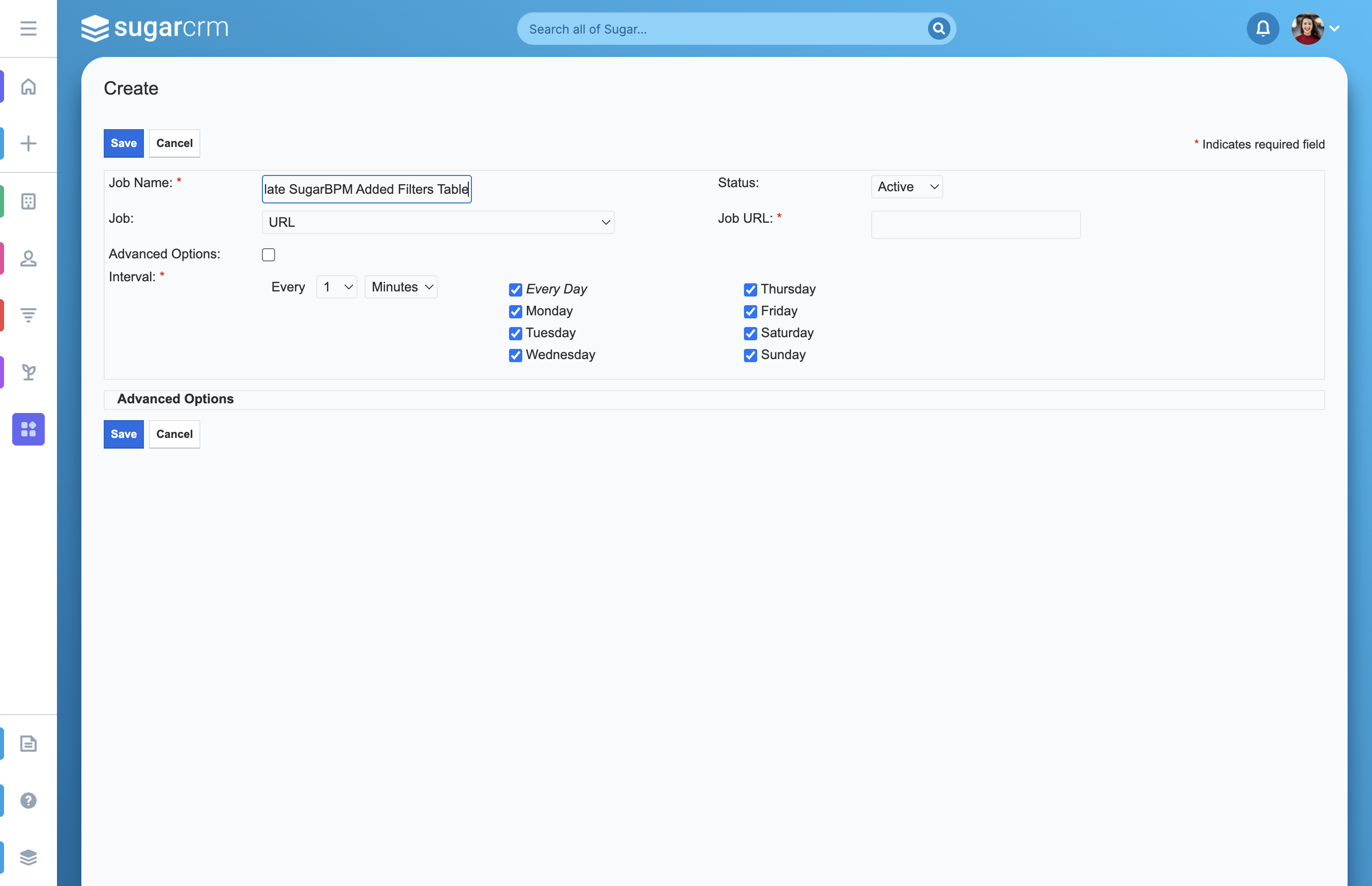 Type "Populate SugarBPM Added Filters Table" as the Job Name