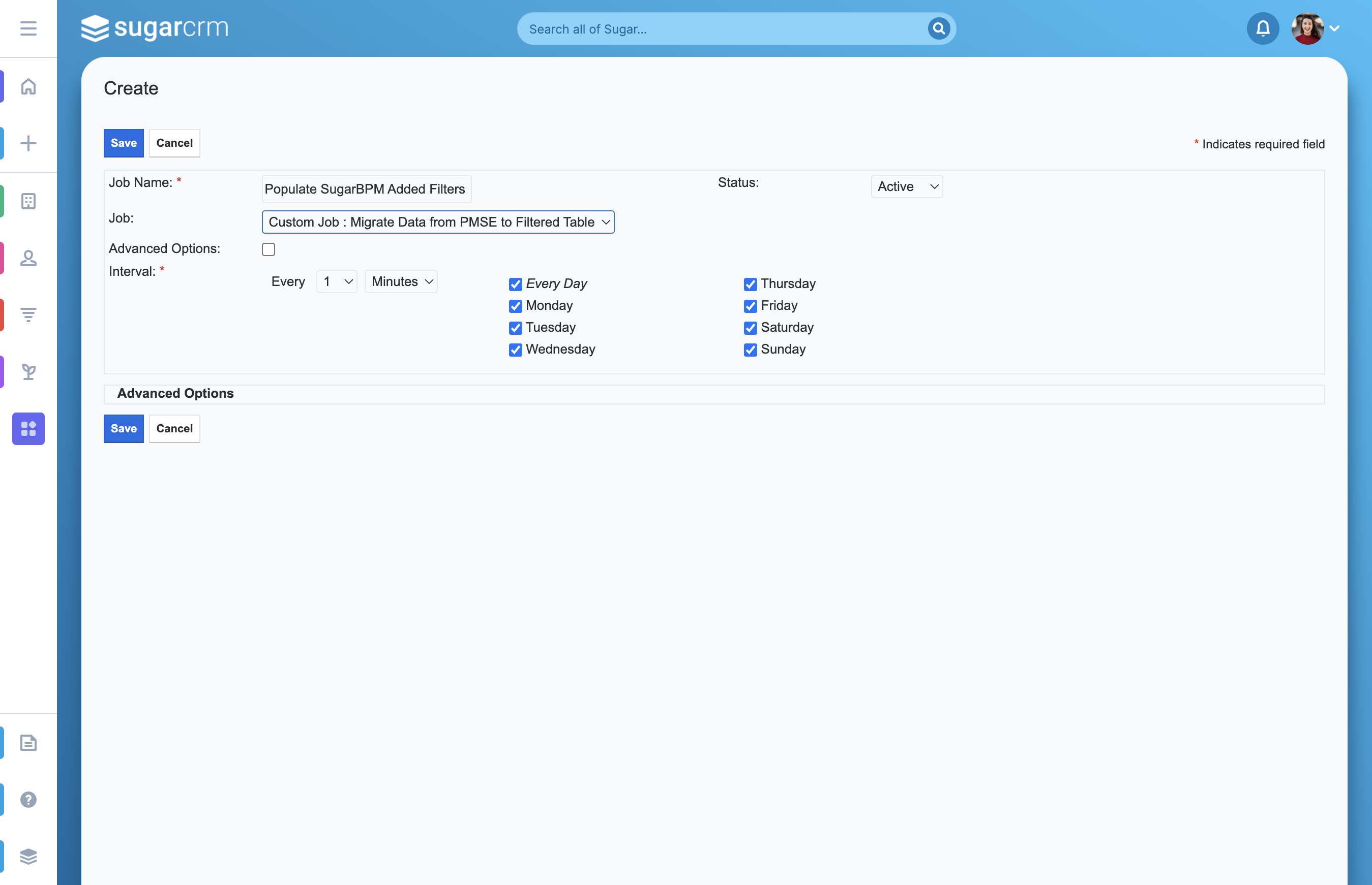 Select the Job "Custom Job : Migrate Data from PMSE to Filtered Table"