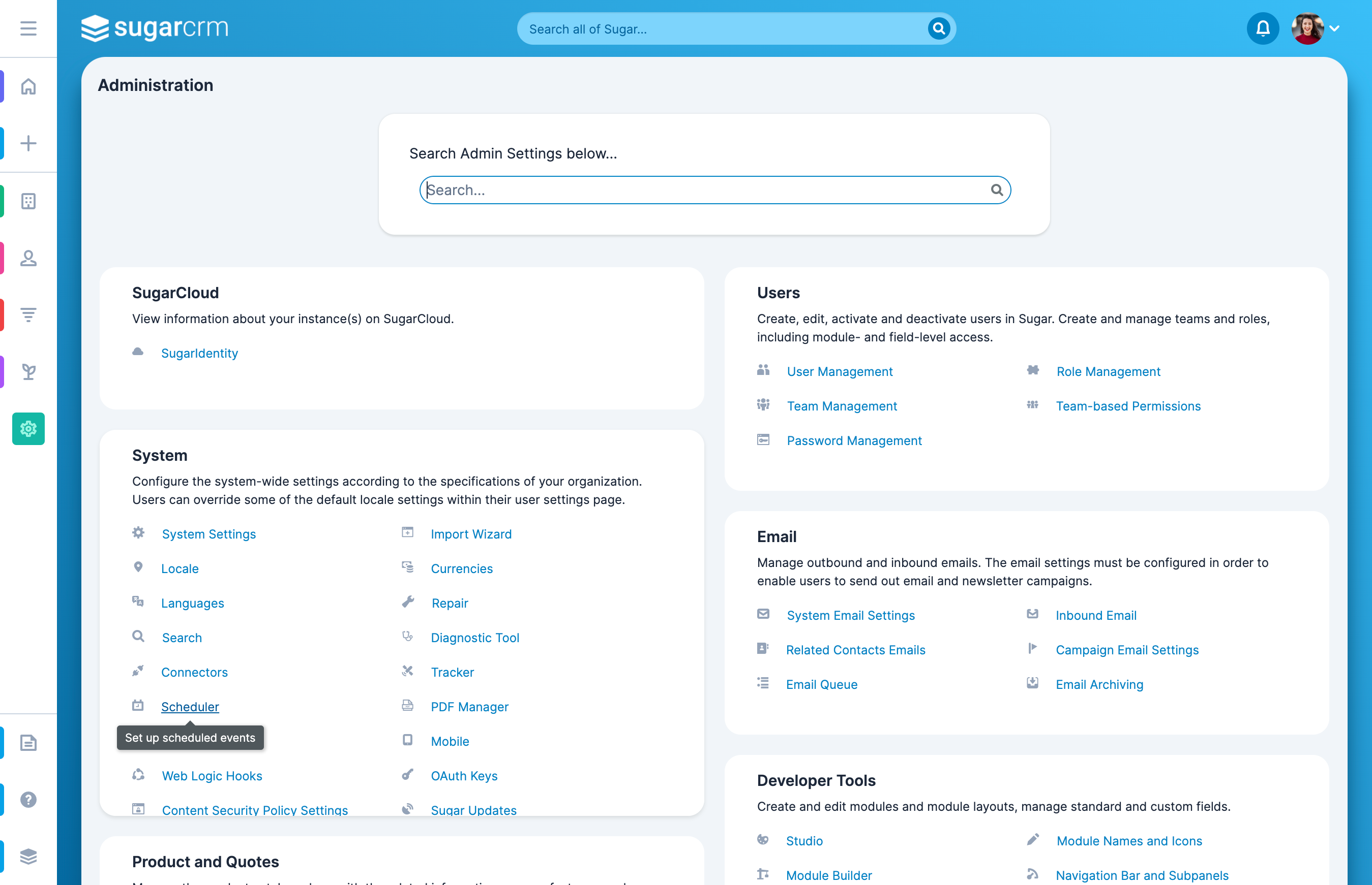 Navigate to Admin > Scheduler