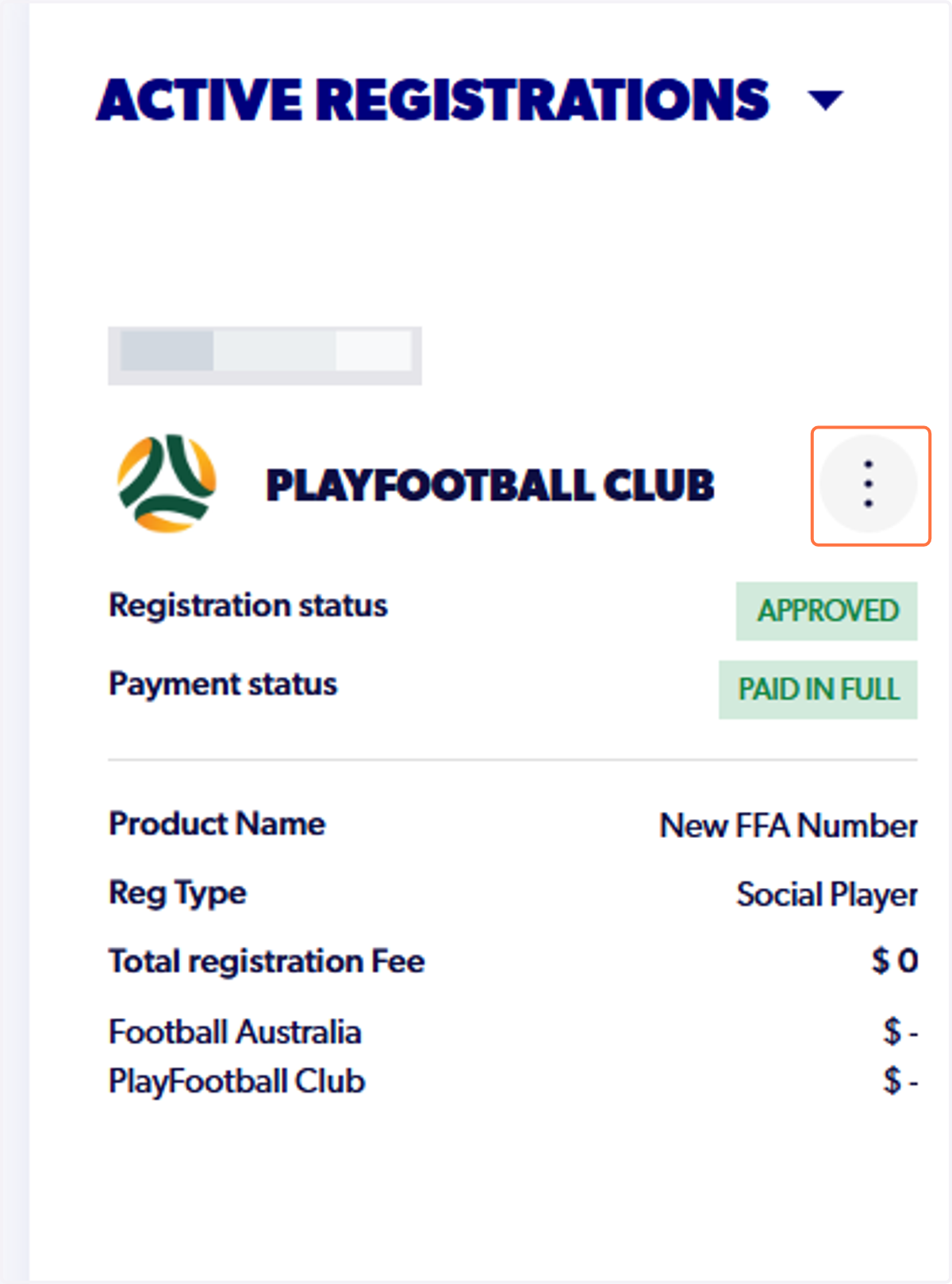 Click on the three dots on the right hand side of your registration