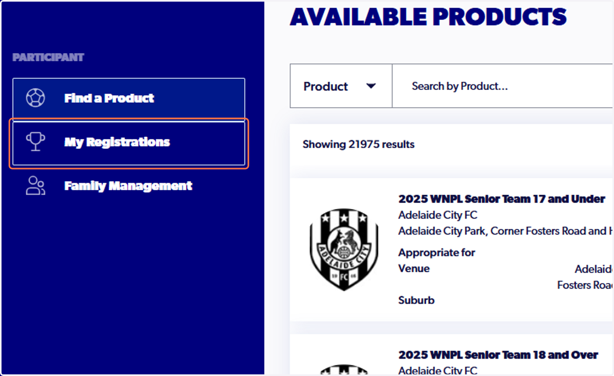 Click on My Registrations