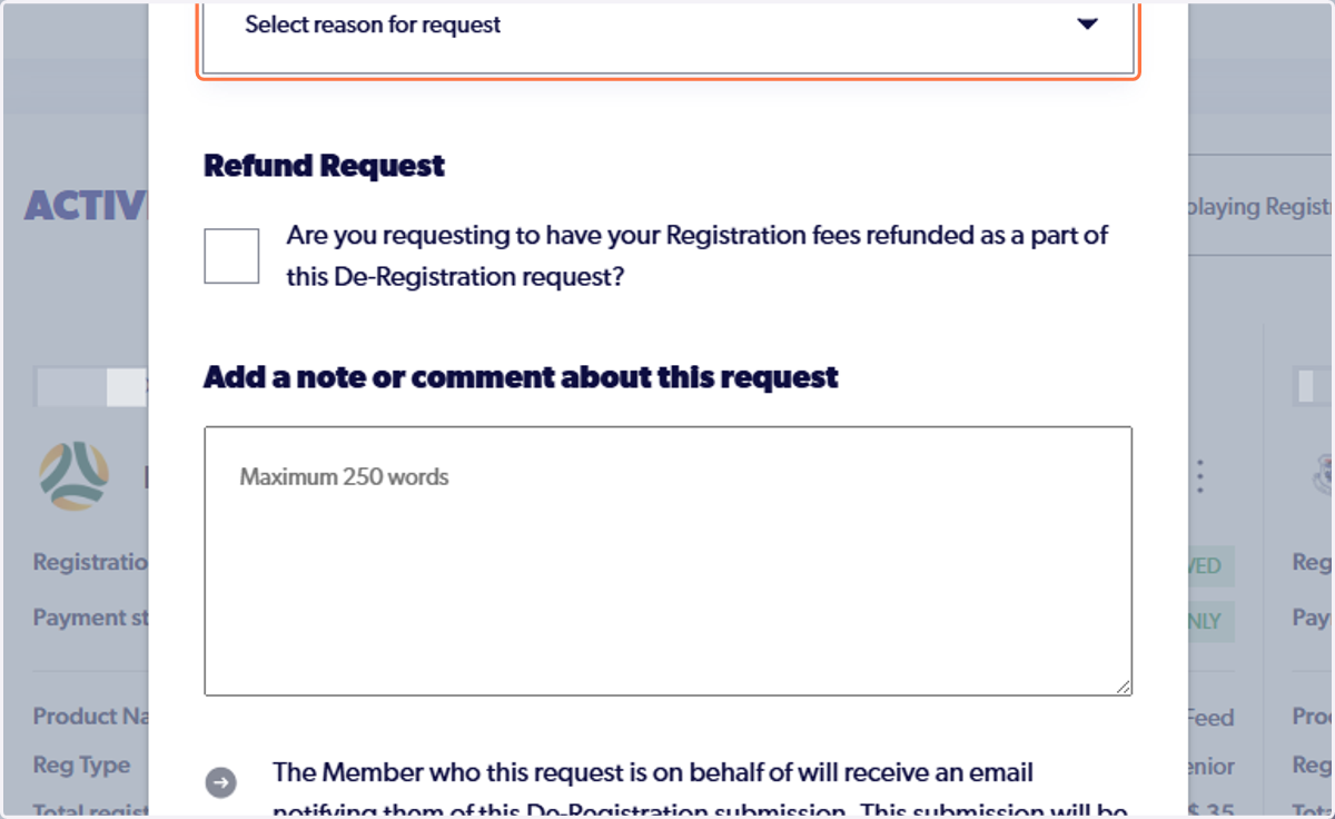 Select a reason for request
