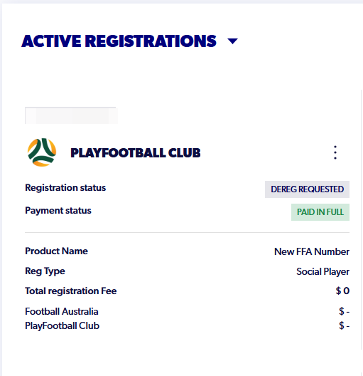 The selected registration will come up under My Registrations with 'Dereg Requested'