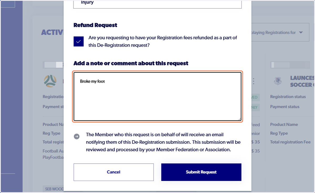 Add a note or comment about this request