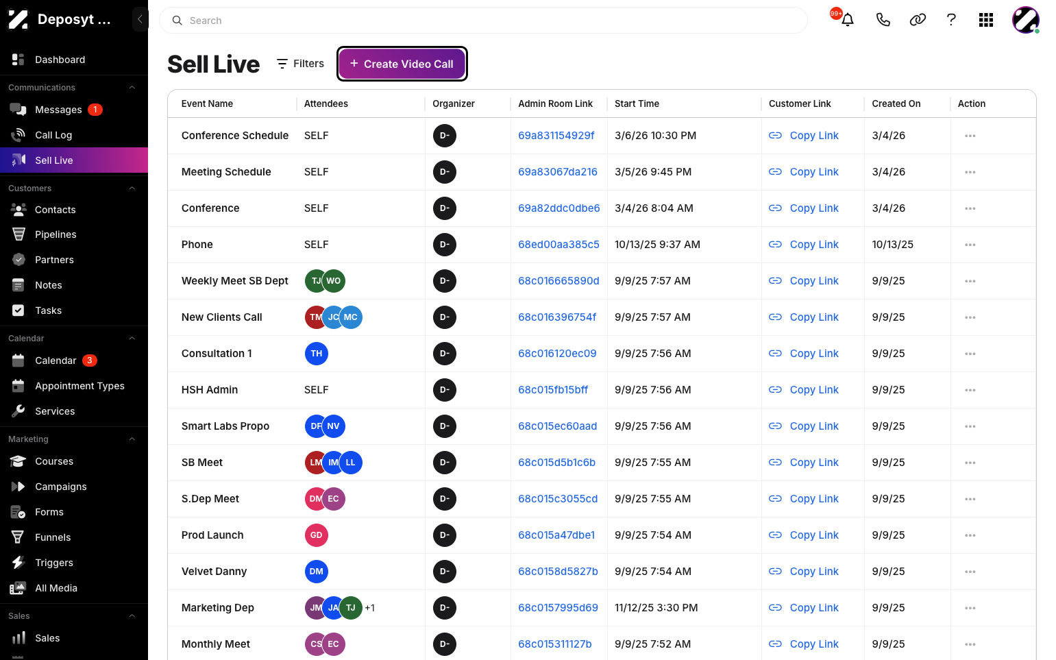 Step 2: Click on the '+ Create Video Call' button