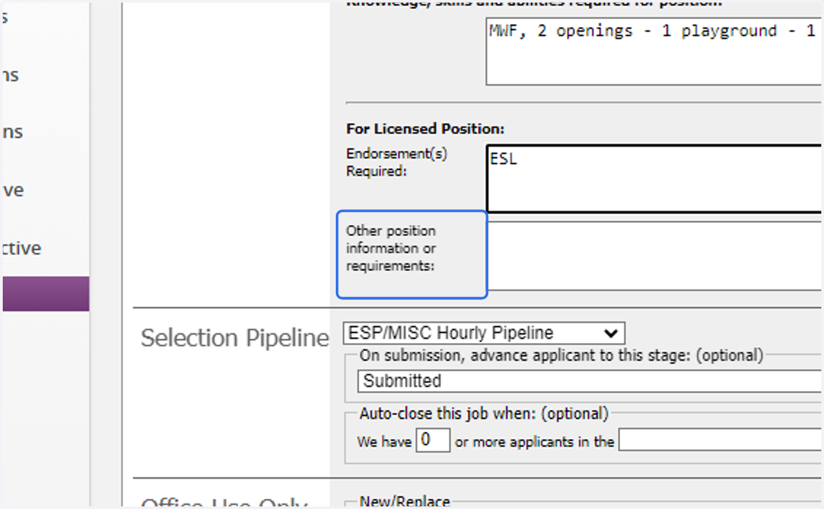 Enter any Other position information or requirements