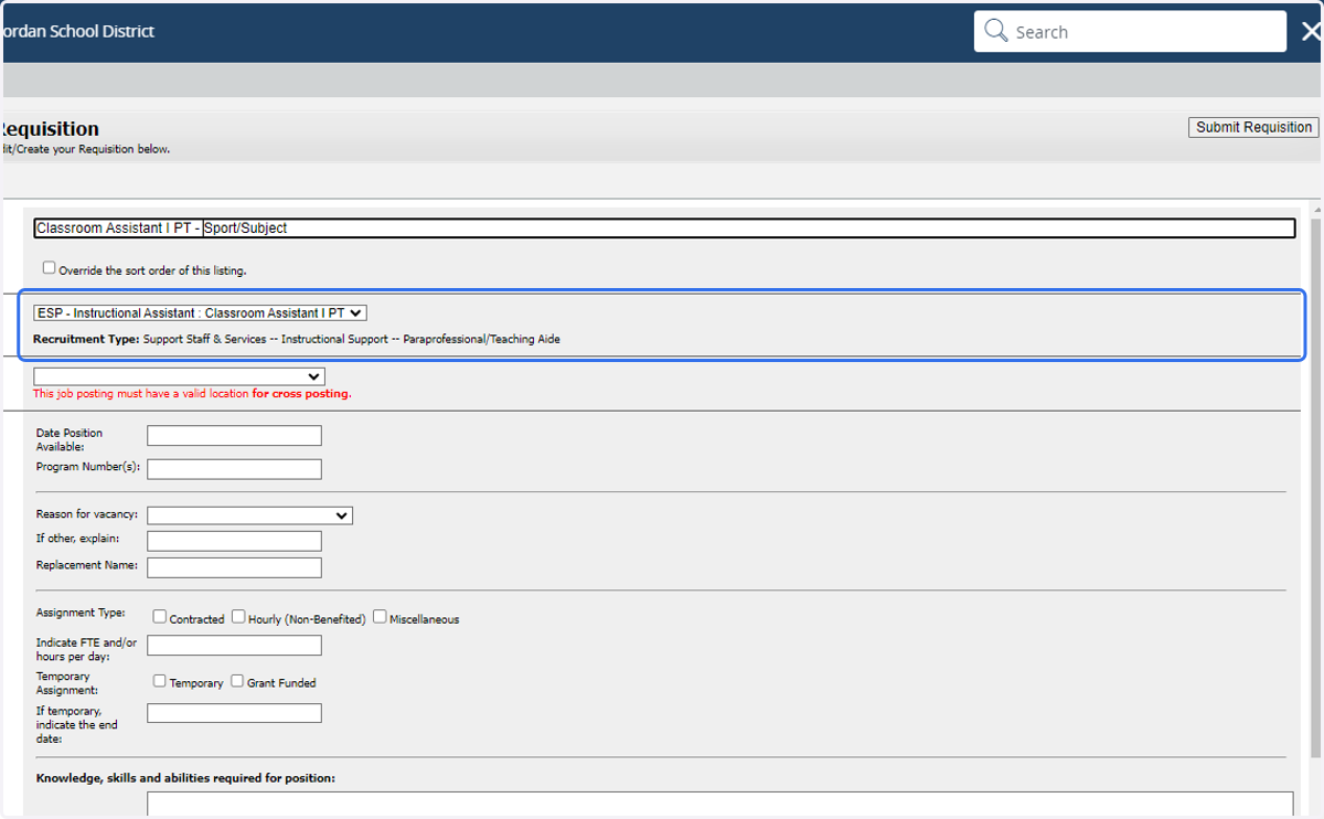 Position type should auto populate. Please don't change this field.