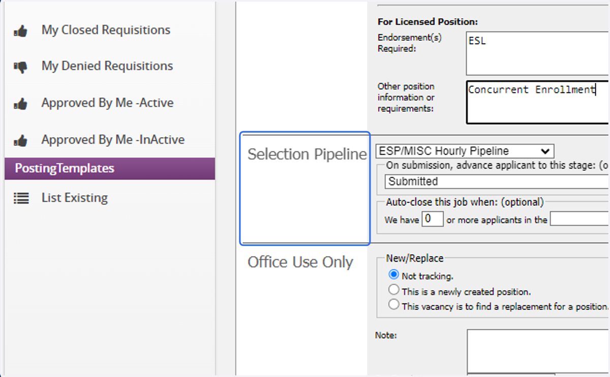 Selection Pipeline will auto populate