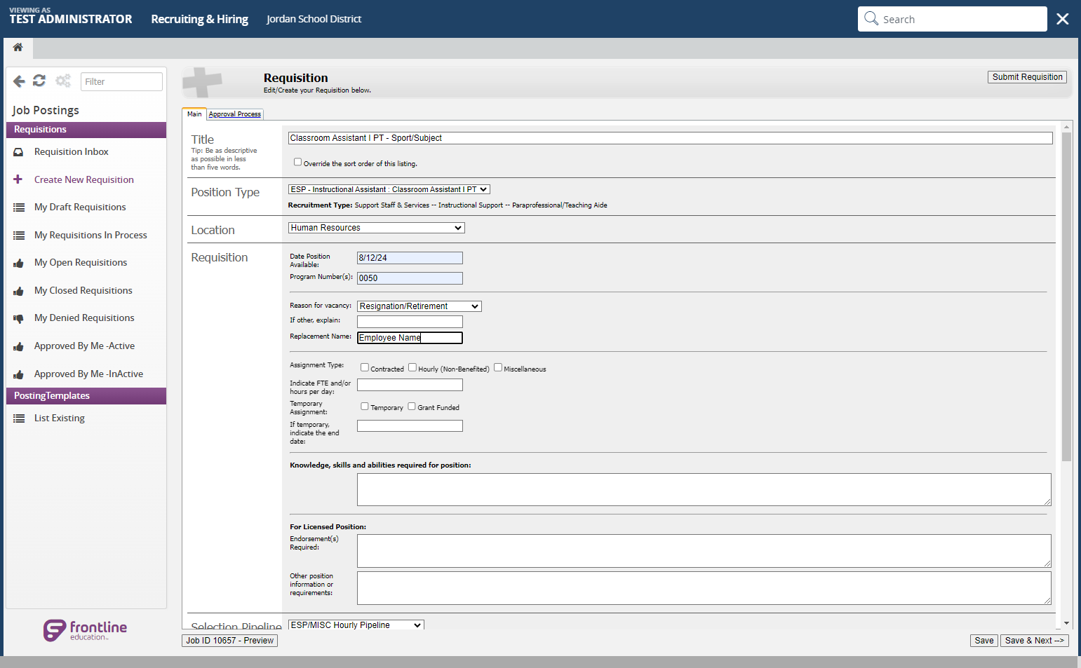 Type Employee Name in replacement name field