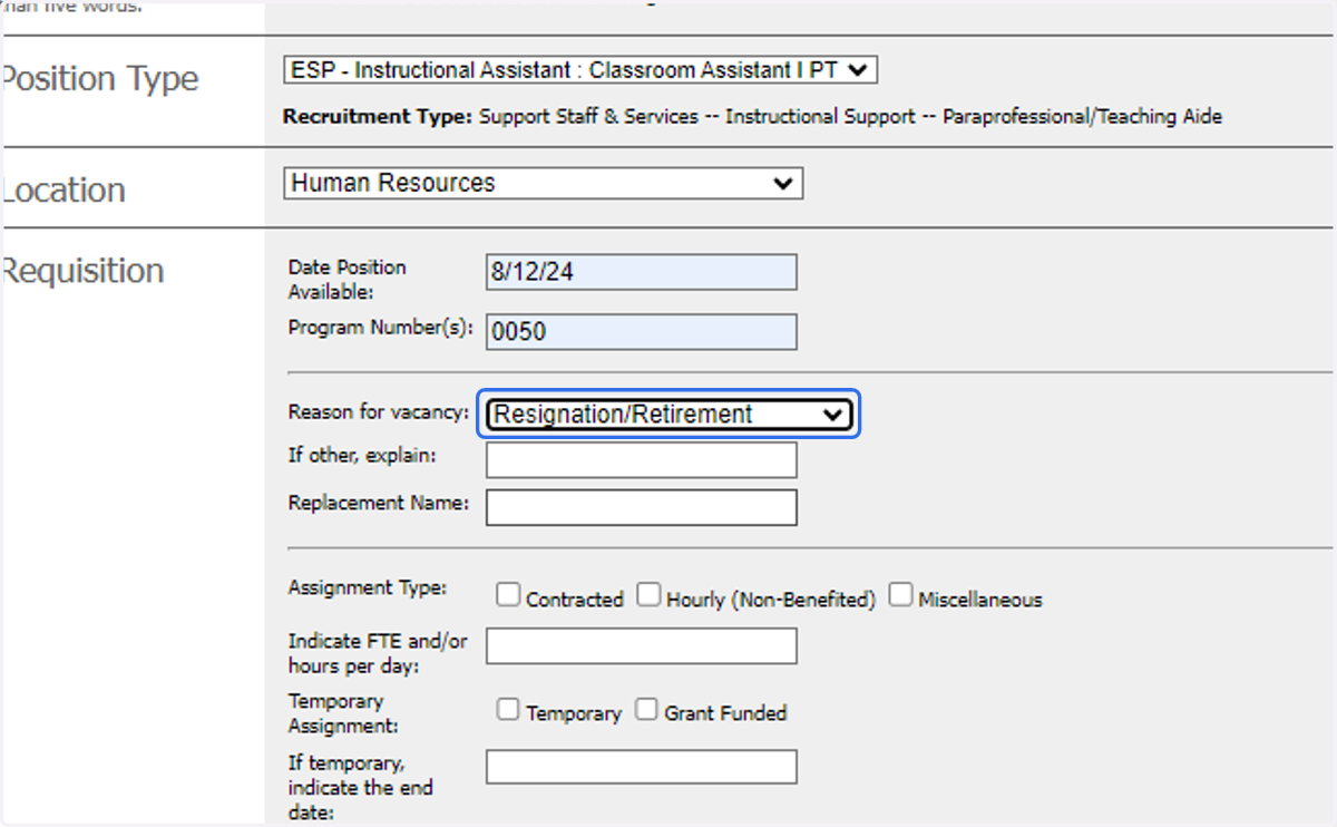 Select vacancy reason