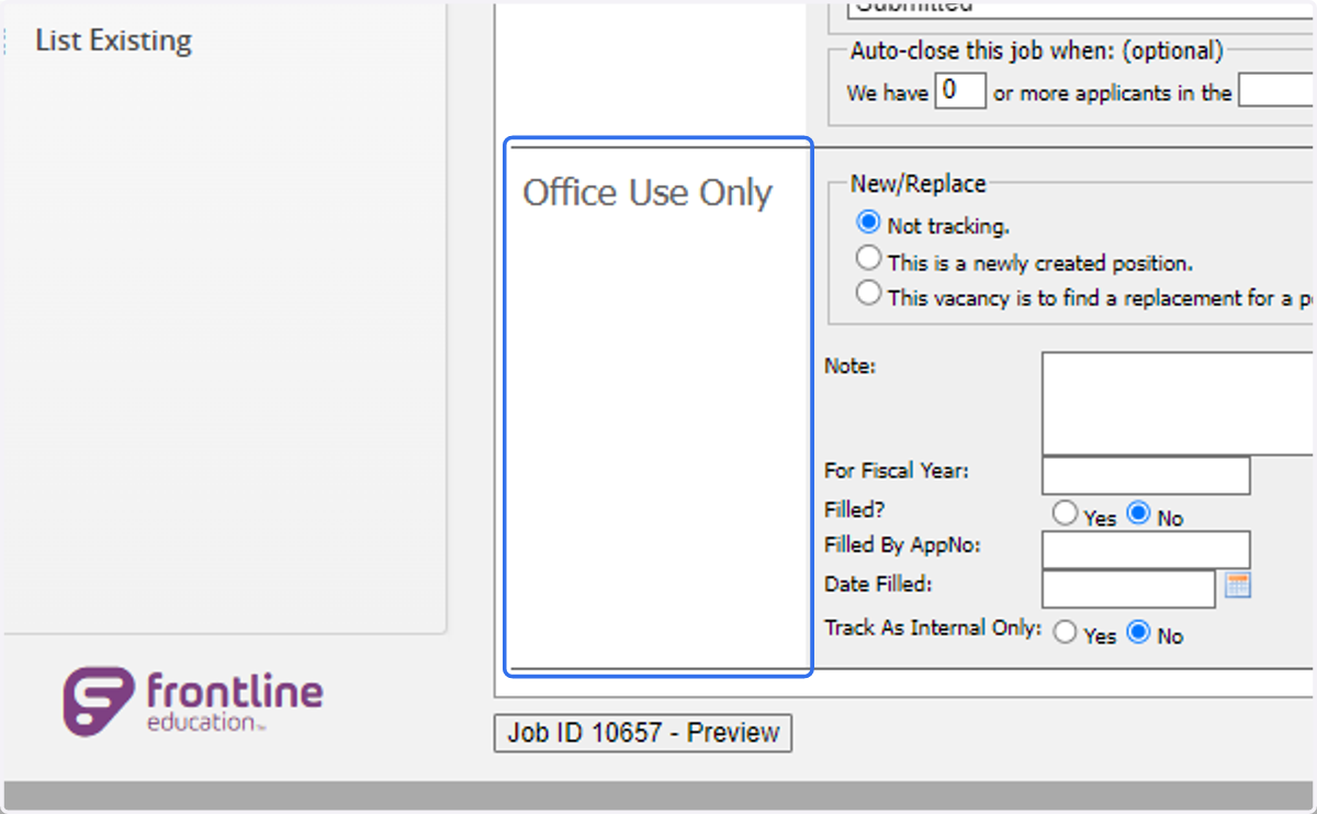 Office Use Only if for HR use.