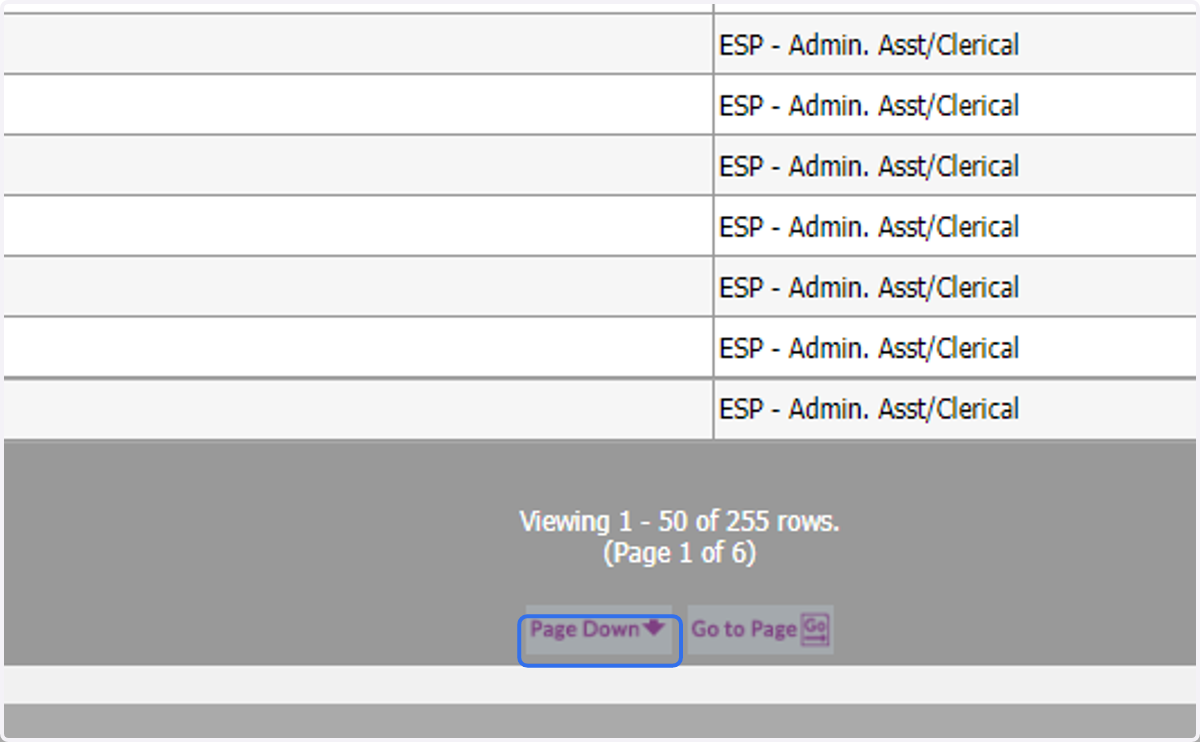 Click Page down if needed to find job title.