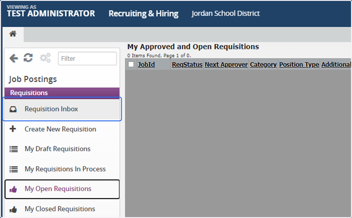 Administrators can check their Requisition Inbox to view any requisitions pending their approval.