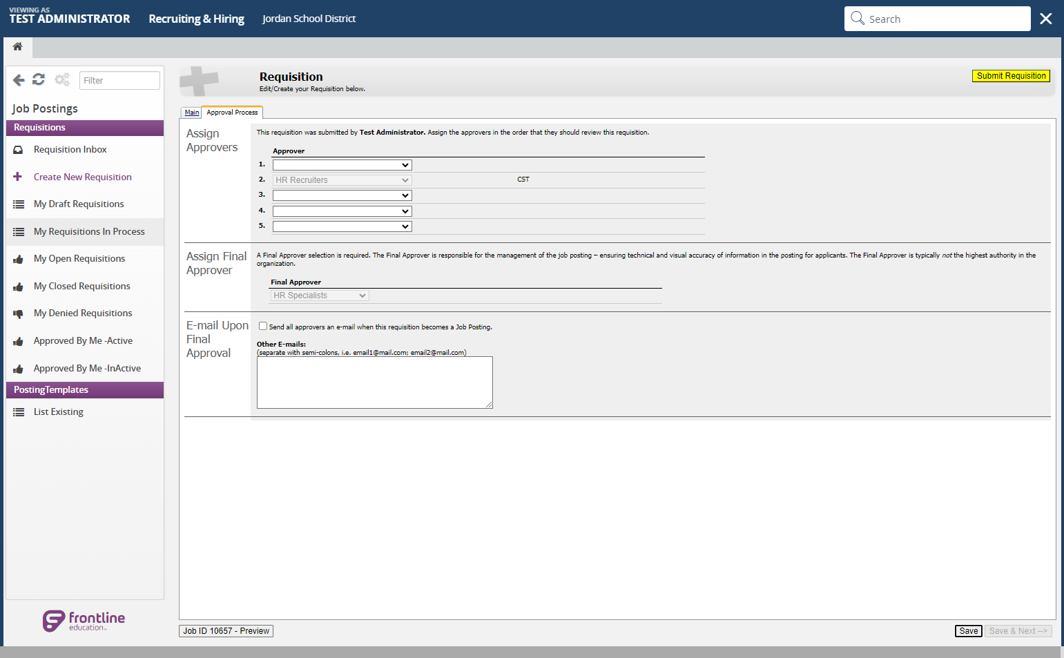 You can check requisitions you have submitted and their status using this menu button.