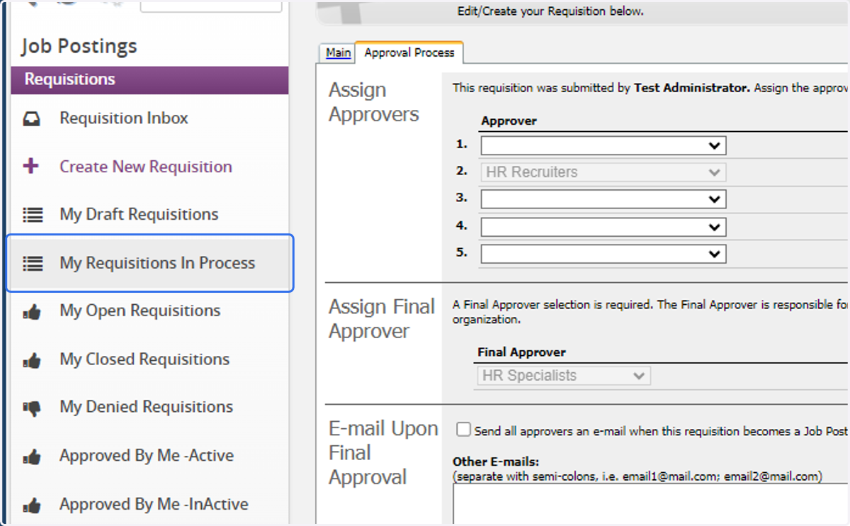 You can check requisitions you have submitted and their status using this menu button.