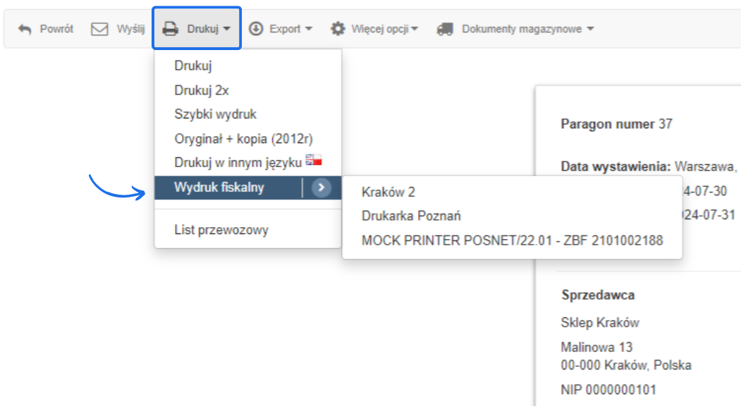 Jeśli masz zintegrowane kilka drukarek, wybierz z listy odpowiednią drukarkę do wydruku