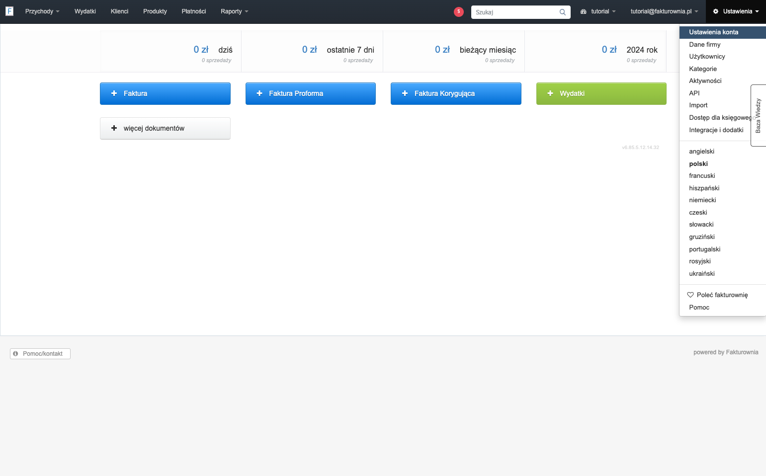 > Ustawienia konta
