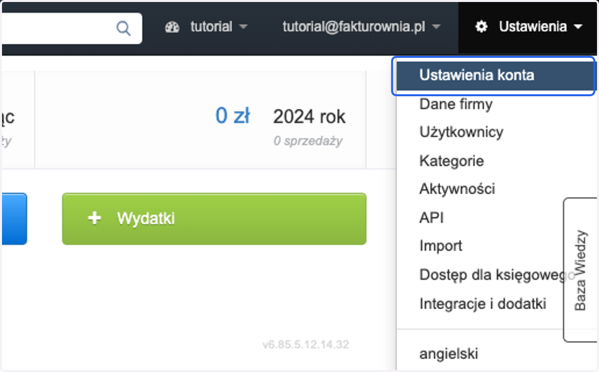 > Ustawienia konta
