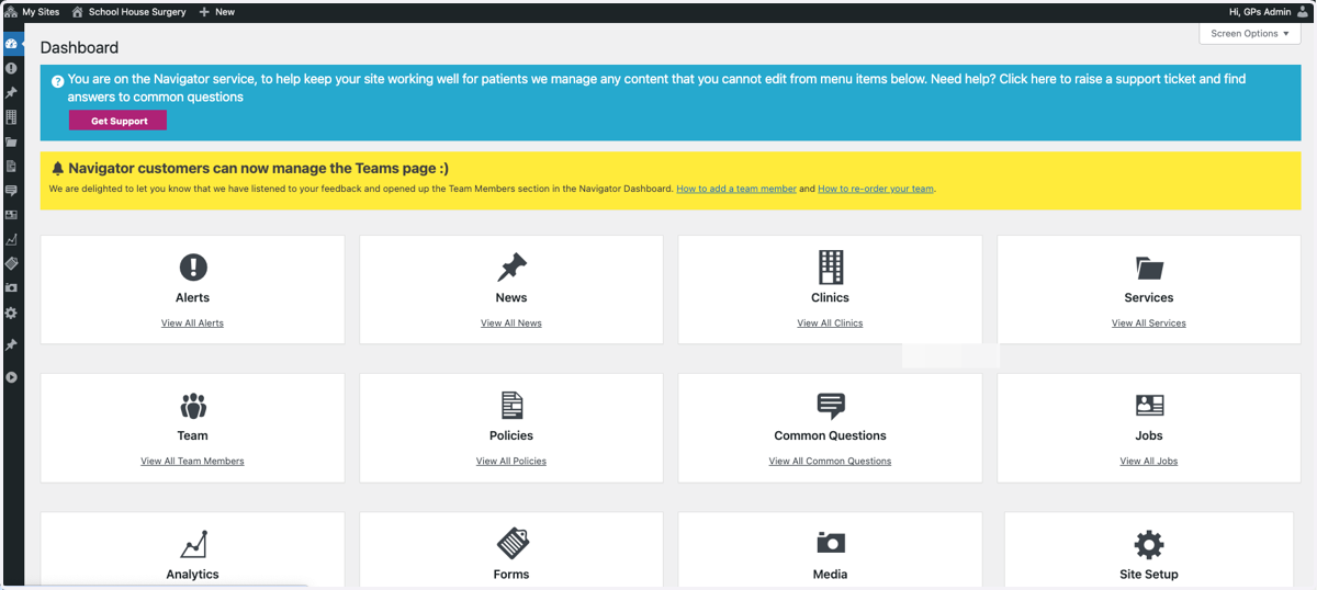 Logged in screen showing your Dashboard