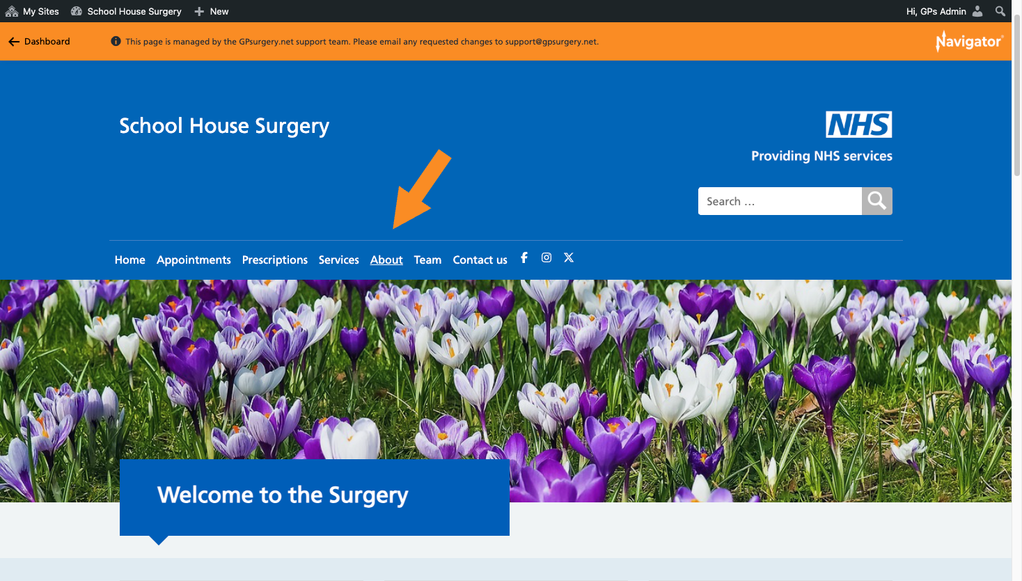Arrow pointing to Click on About