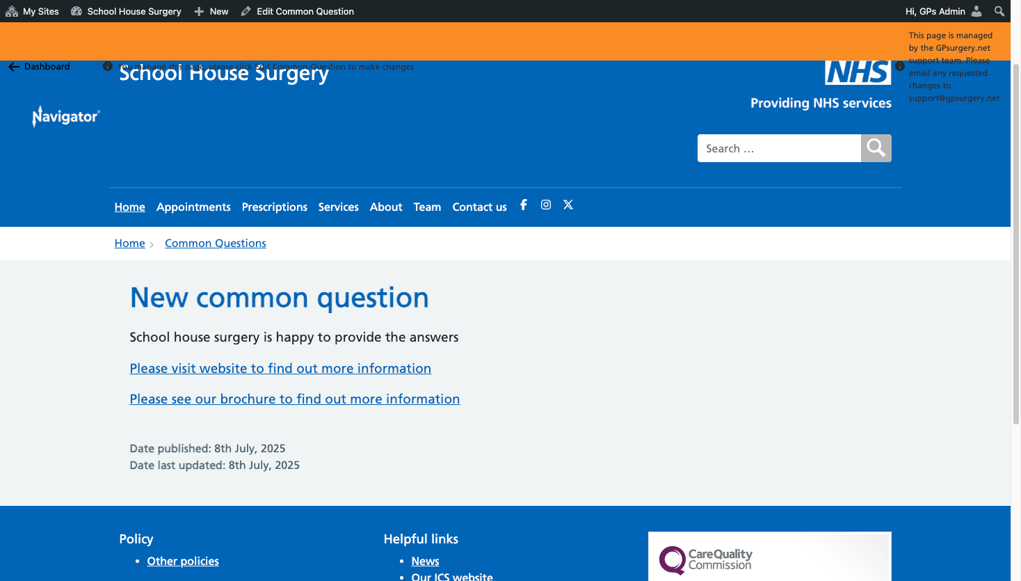 Your common question page