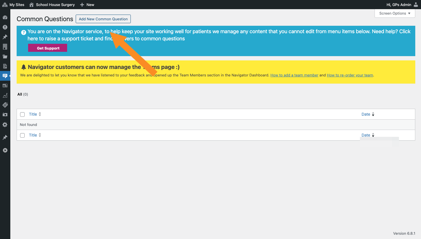 An arrow pointing to Add New Common Question