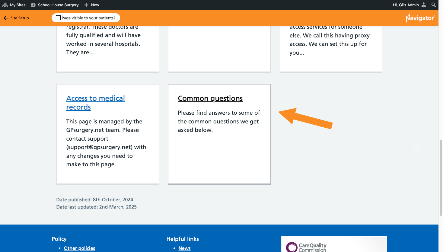 Arrow pointing to Common questions