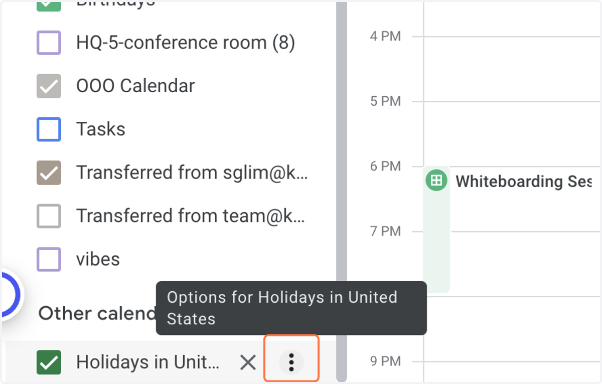 Click on Options for Holidays in United States
