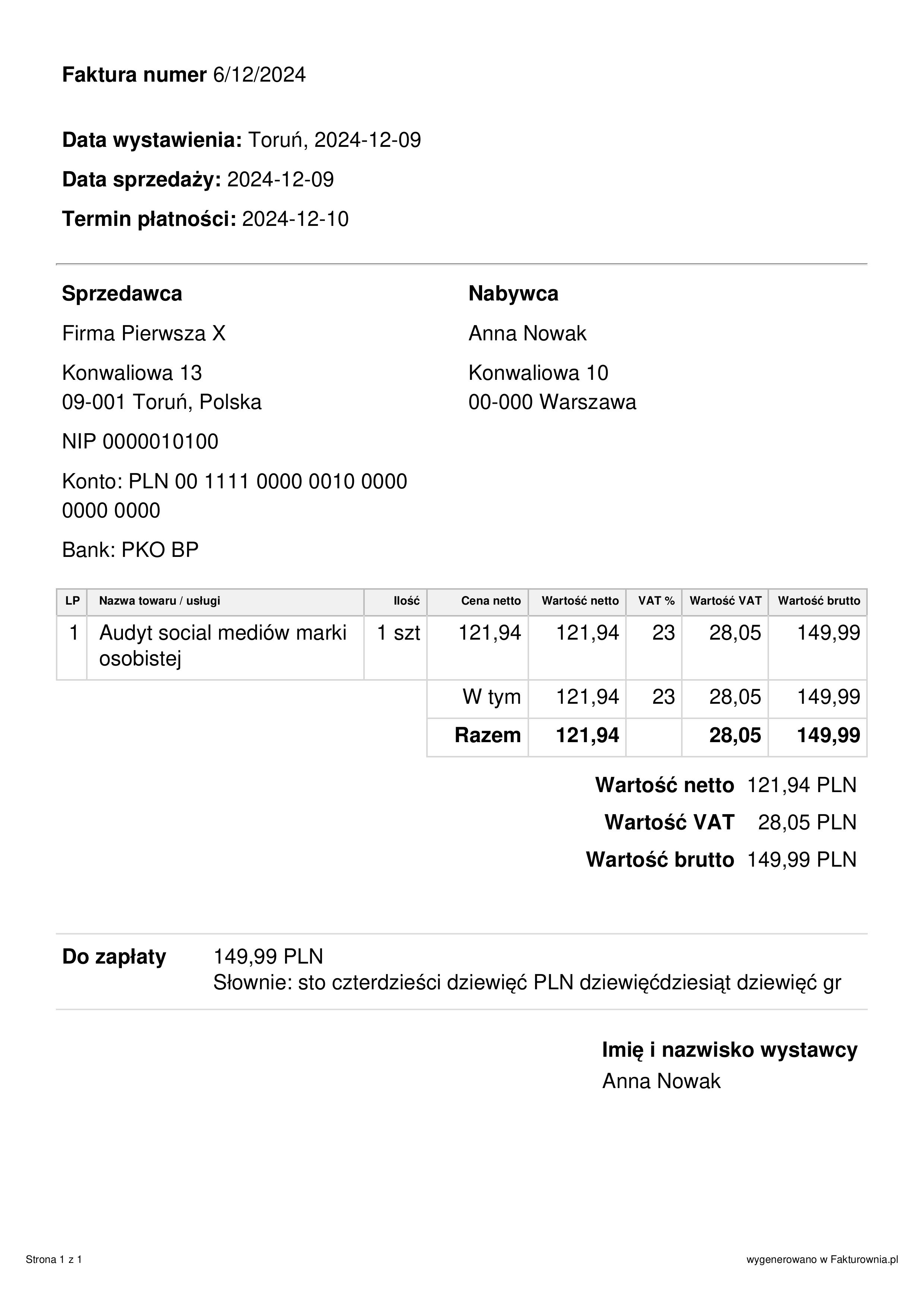 Na zleconym wydruku, czcionka faktury jest większa, zgodnie z ustawieniami w konfiguracji wydruku za pomocą kodu CSS.