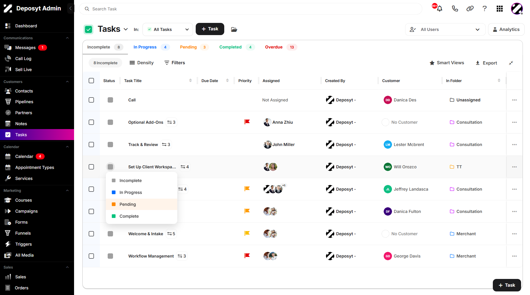 Step 5: The status dropdown menu will appear. Choose your desired status and click on it.