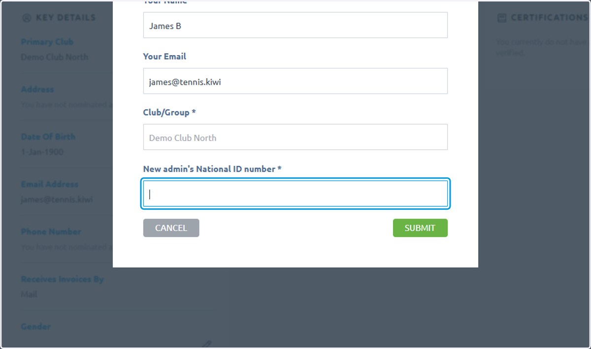You will need to provide the new administrator's National ID number (NIN)