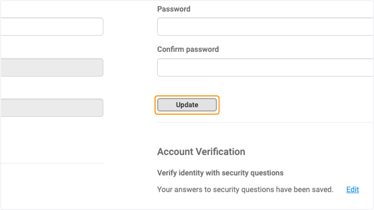 Click on Update to save the new password