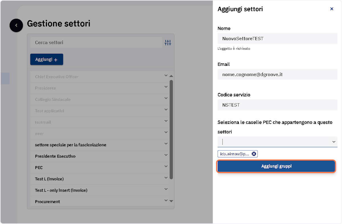 Cliccare sul pulsante "Aggiungi gruppi"