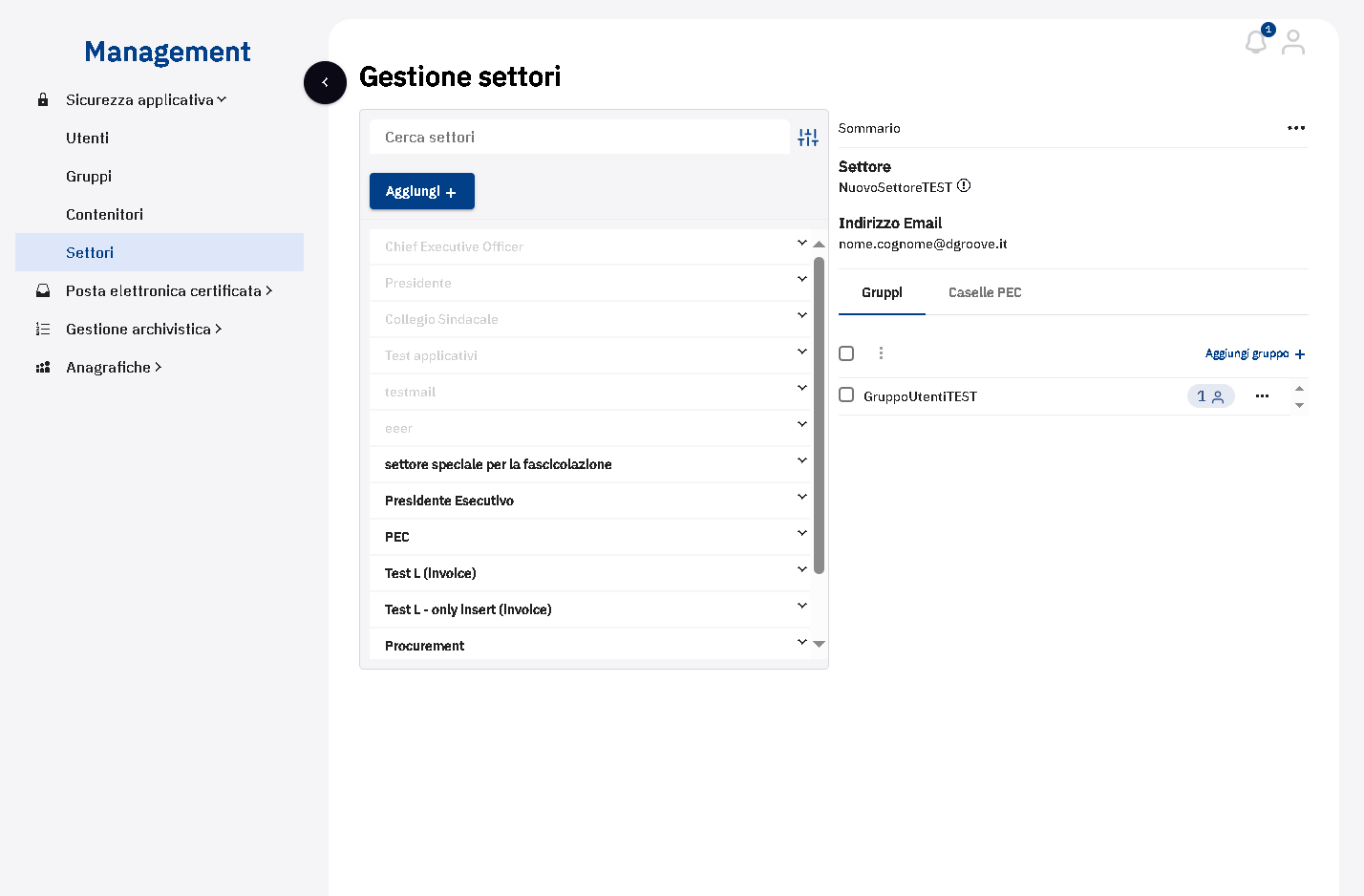 Il nuovo settore viene inserito nel sistema