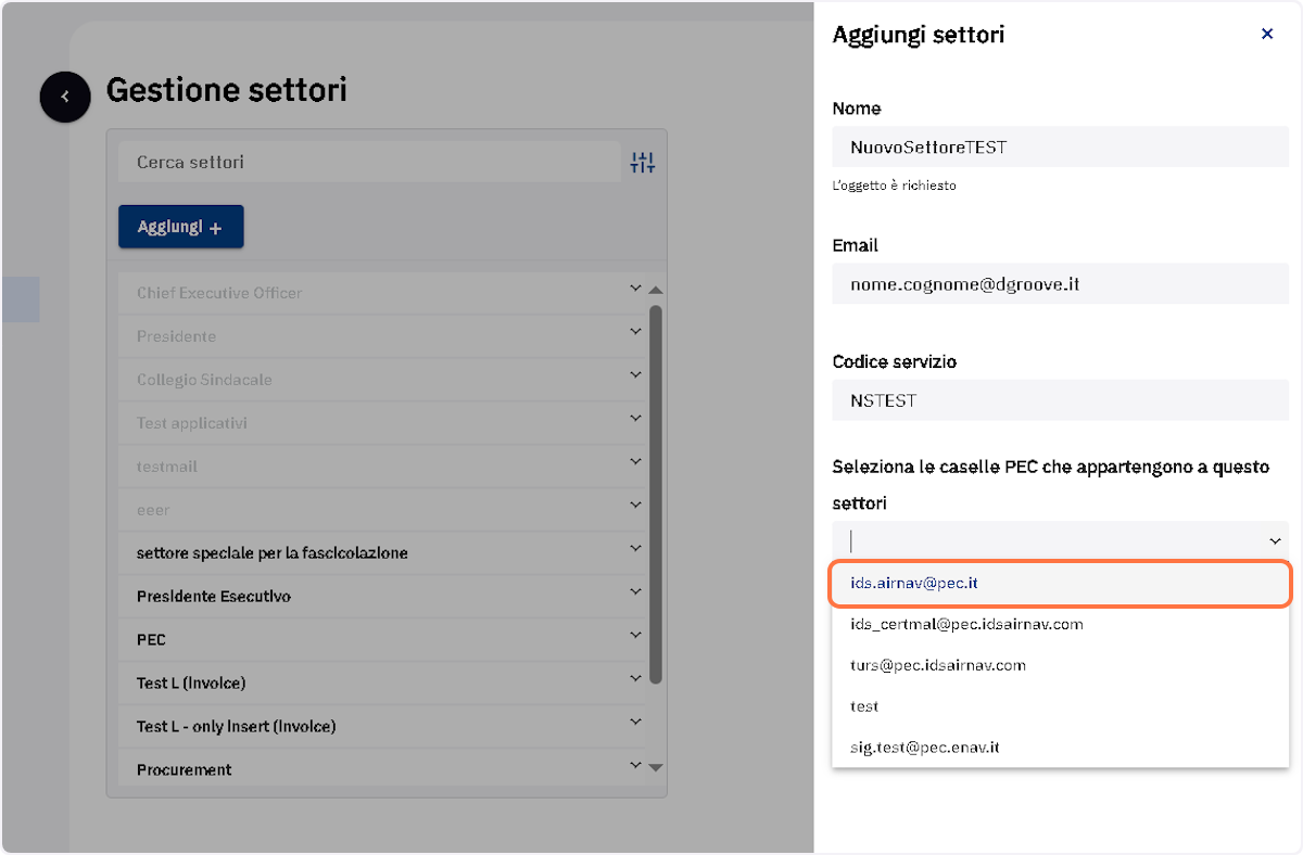 Cliccare sul menu a tendina "Se leziona le caselle PEC..."