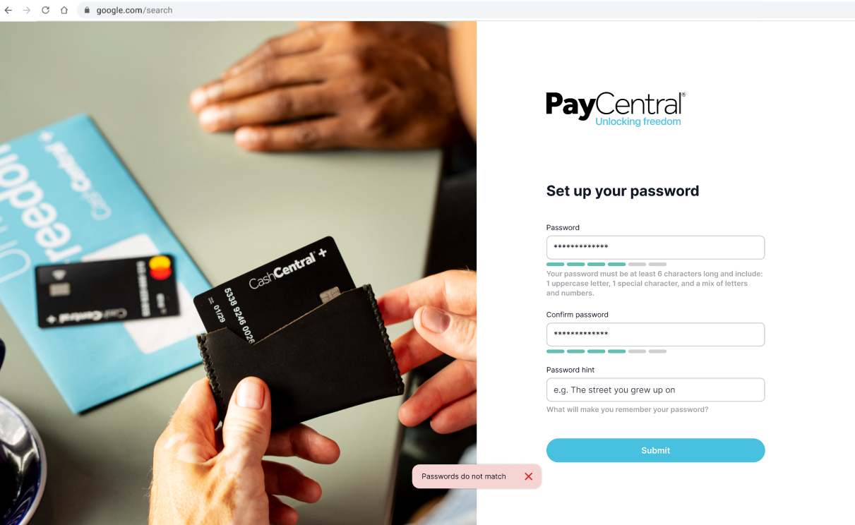 Set up your password
