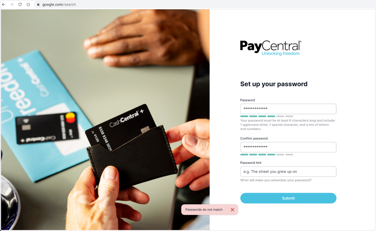 Set up your password