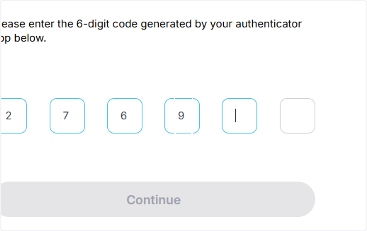 Enter the authenticator code