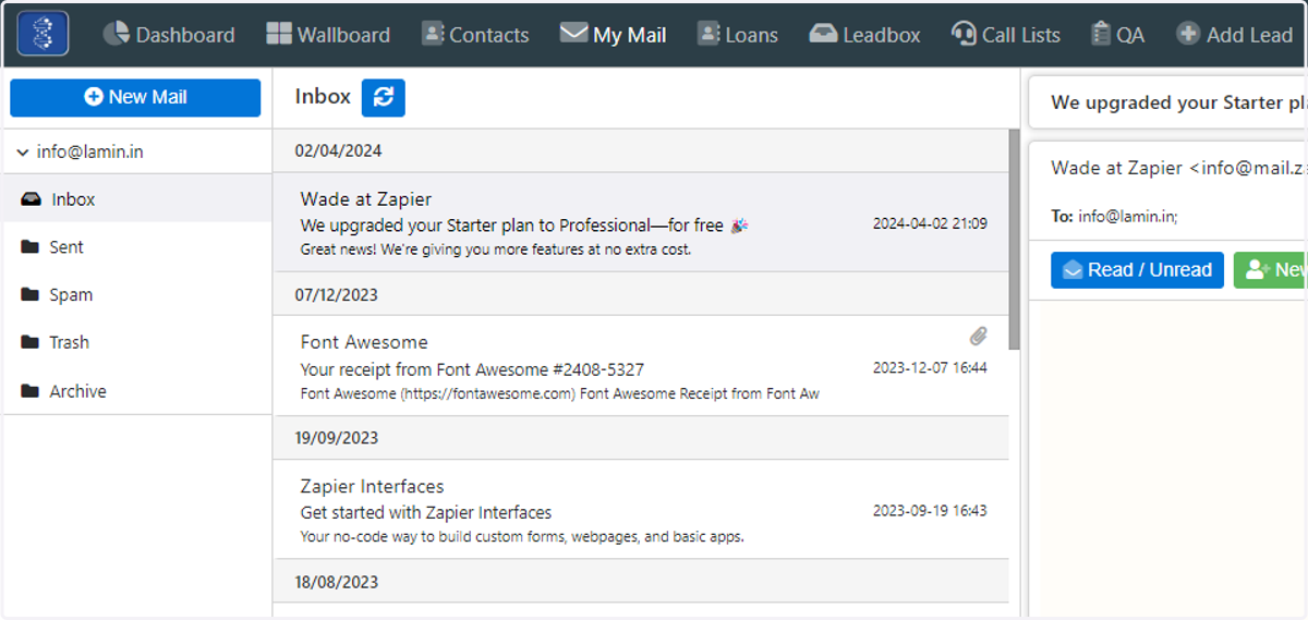 The user can now manage their IMAP email through Laminin