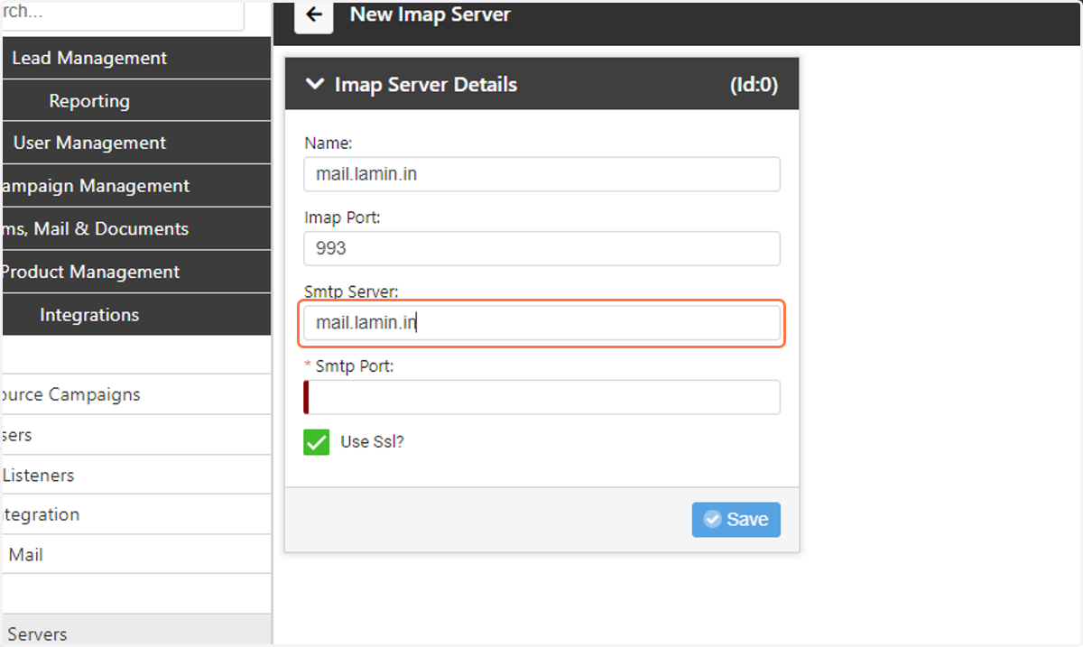 Enter the SMTP Server URL