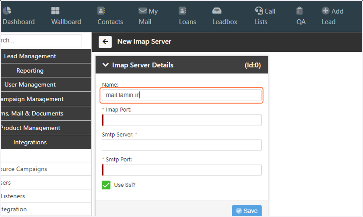 Enter the IMAP Server URL