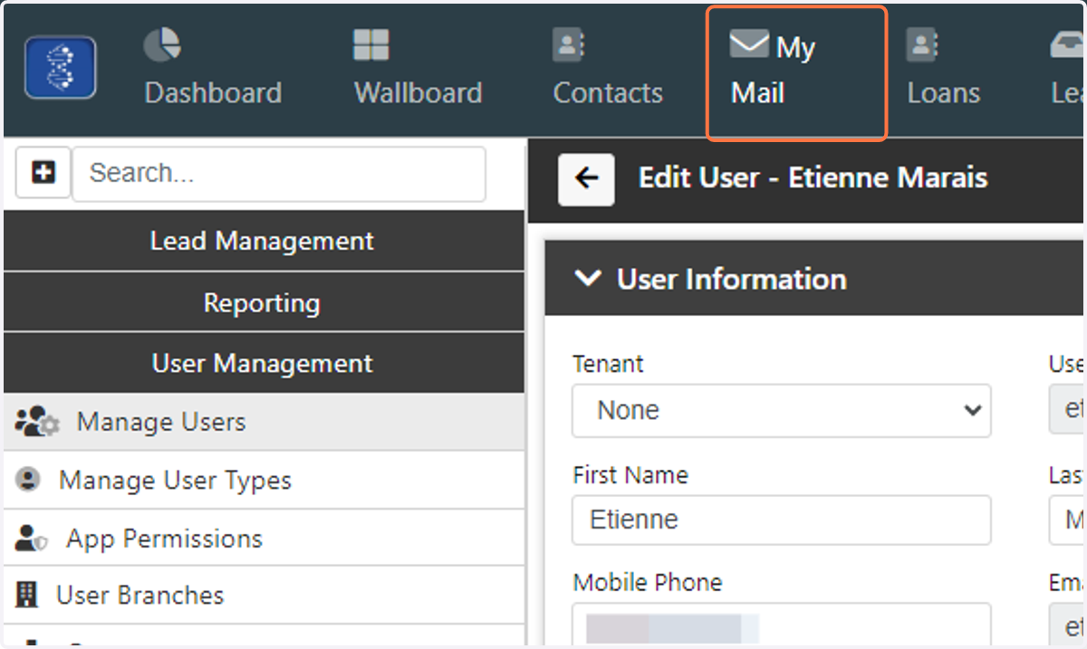 In the top menu click on "My Mail"