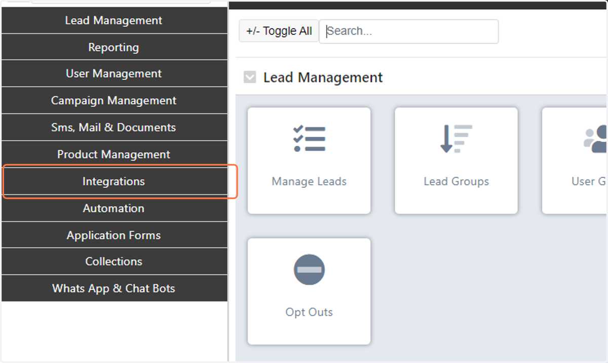 Click on "Integrations" in the left menu