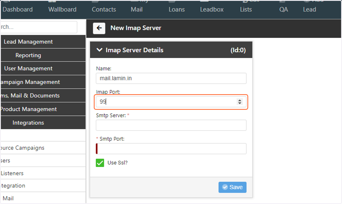 Enter the IMAP Port