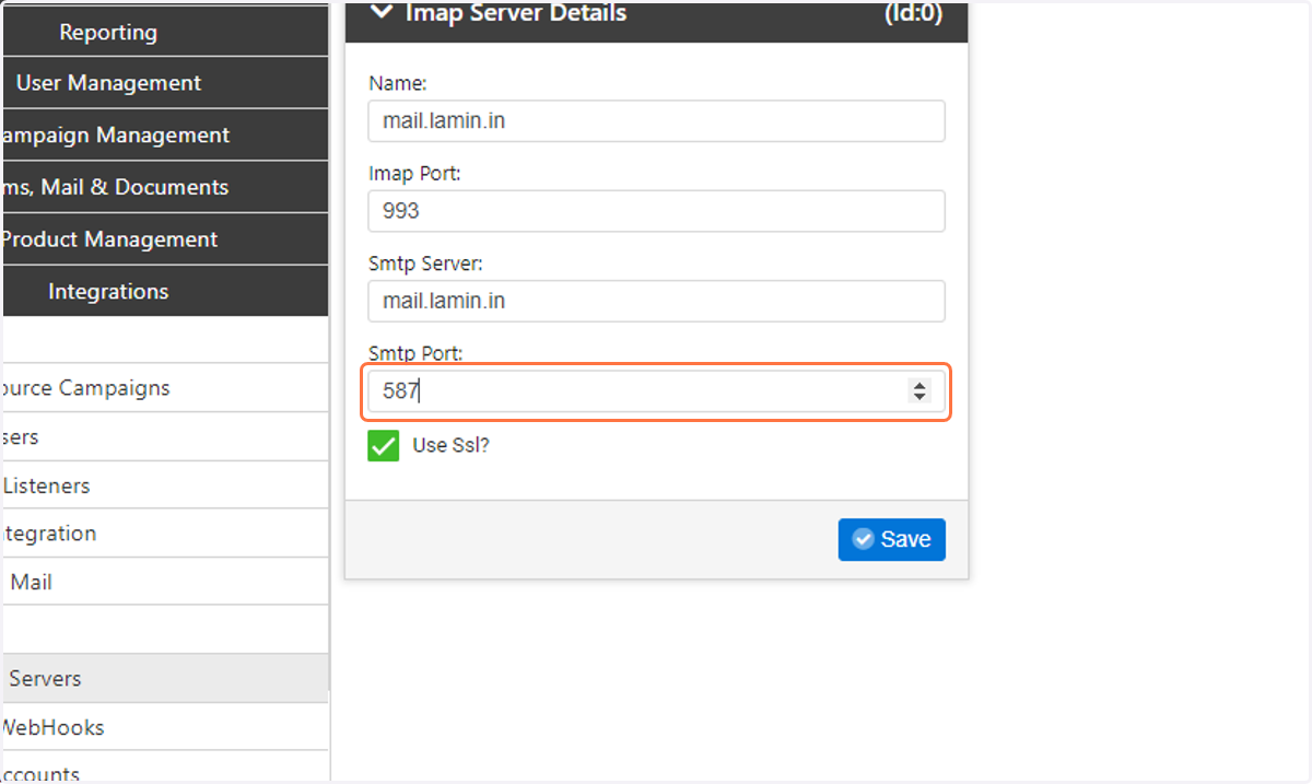Enter the SMTP Port