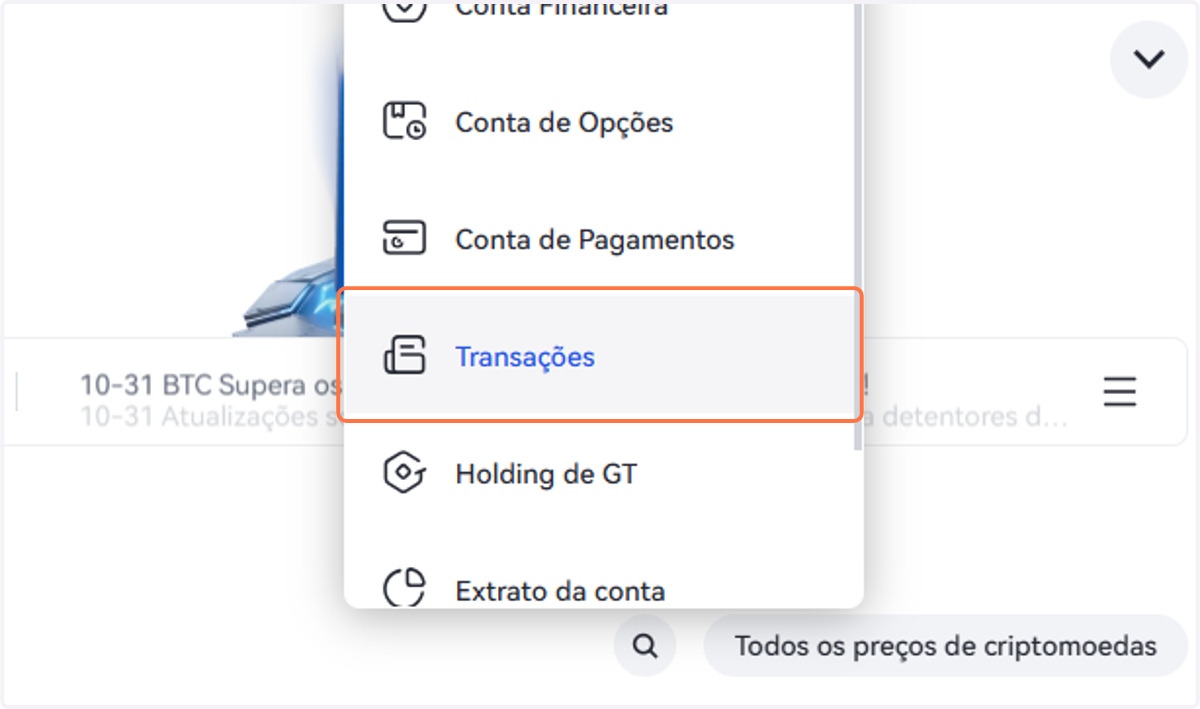 Clique em Transações