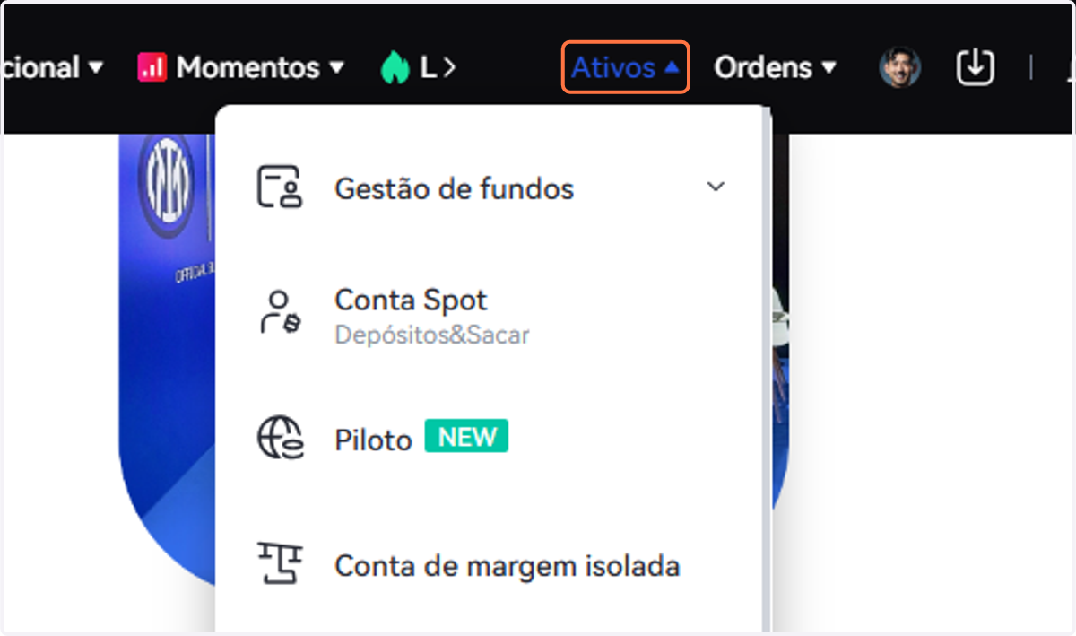 Passe o mouse em cima de Ativos