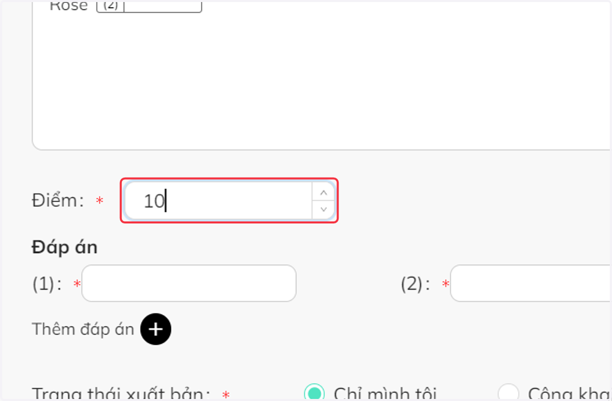 Tại khung "Điểm", nhập điểm