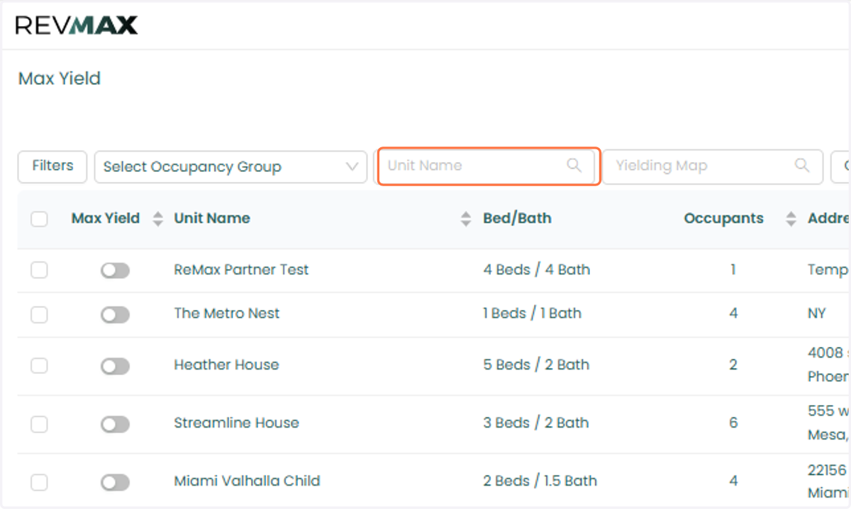 Use the filters to locate the unit you would like to activate.